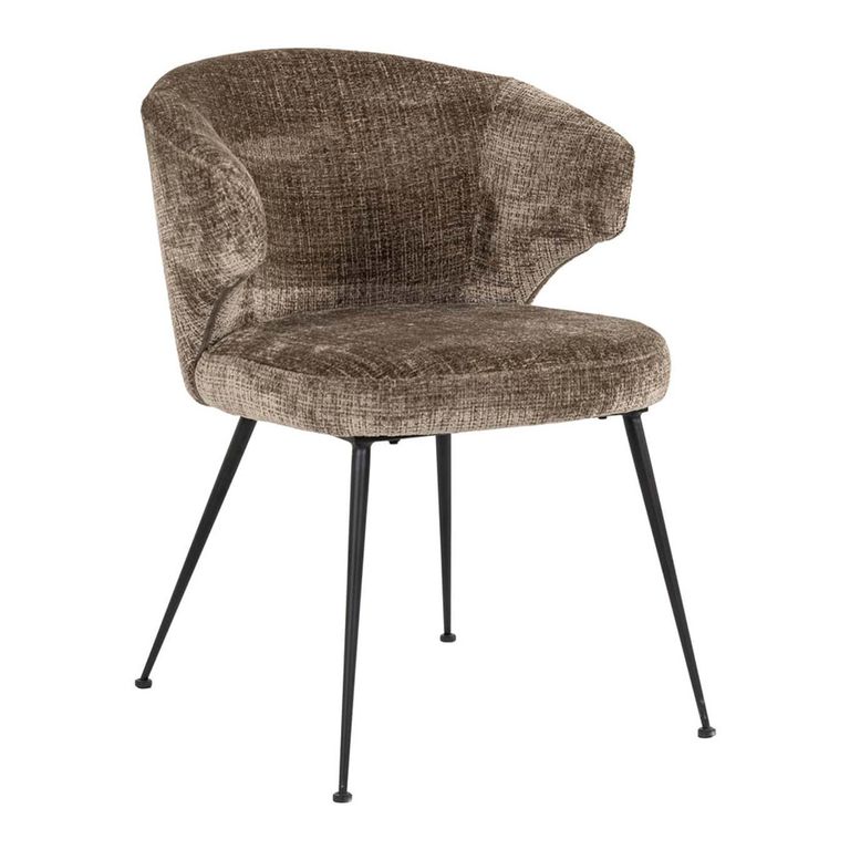 Xandra Stone Chenille Fabric Dining Chair with Black Legs
