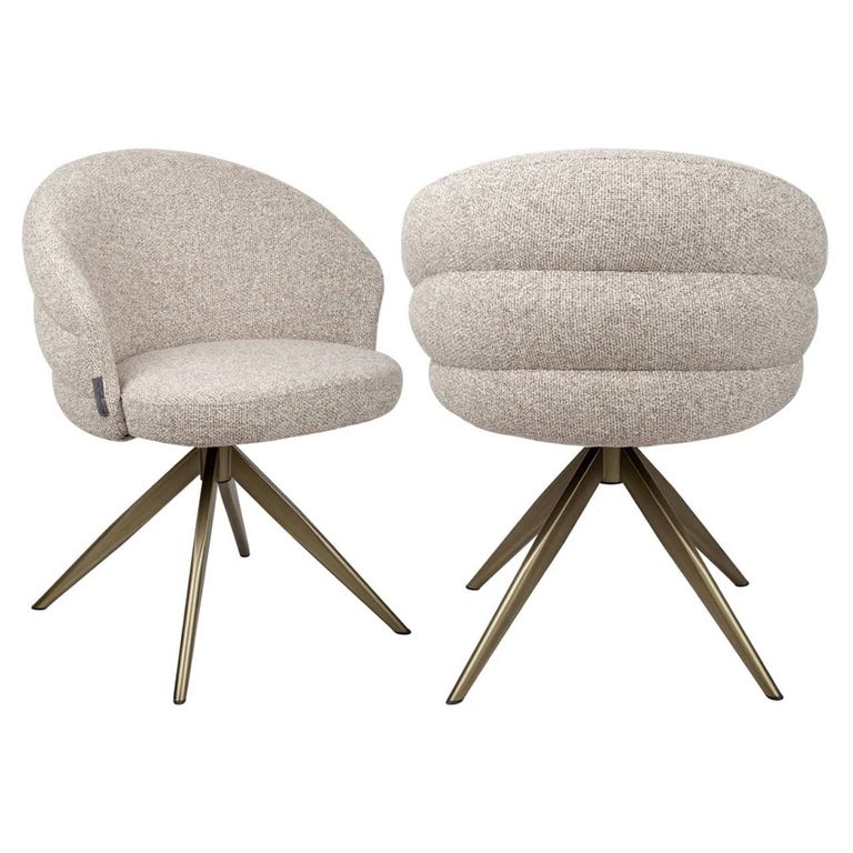 Zendaya Swivel Dining Chair - Curved Back - Cayenne Brown - Fabric and Metal