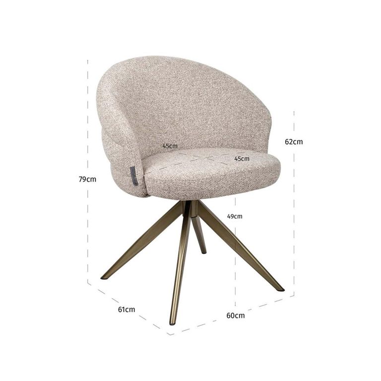 Zendaya Swivel Dining Chair - Curved Back - Cayenne Brown - Fabric and Metal