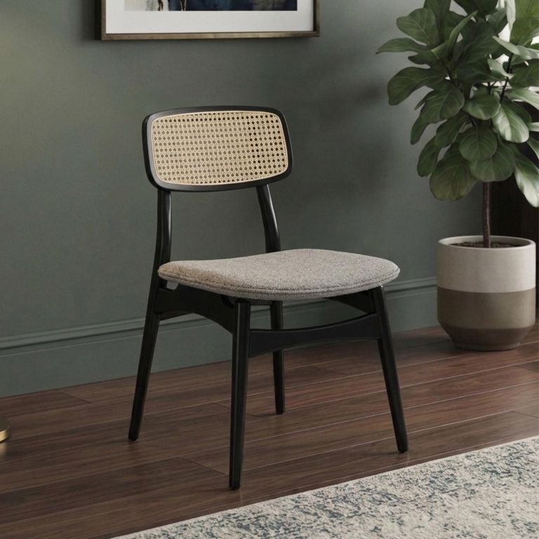 Elder Dining Chair - Set of 2 - Lyon Steel and Black - Fabric and Rattan