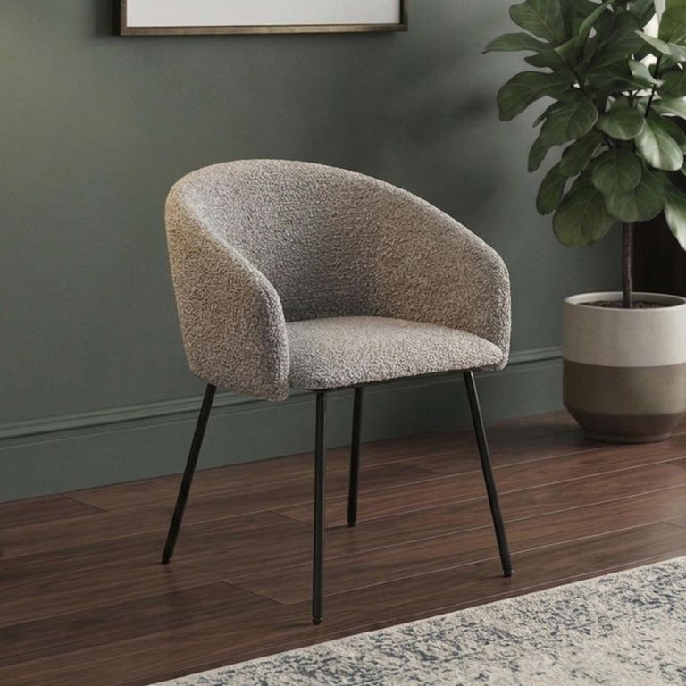 Fern Dining Armchair - Set of 2 - Curved Back - Cologne Mink and Black - Fabric and Metal