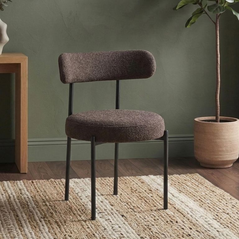 Flora Dining Chair - Set of 2 - Curved Back - Chocolate Soft Weave and Black - Fabric and Metal