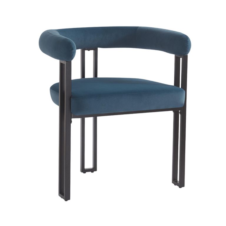 Bloom Dining Armchair - Set of 2 - Curved Back - Blue Velvet and Black - Fabric and Metal
