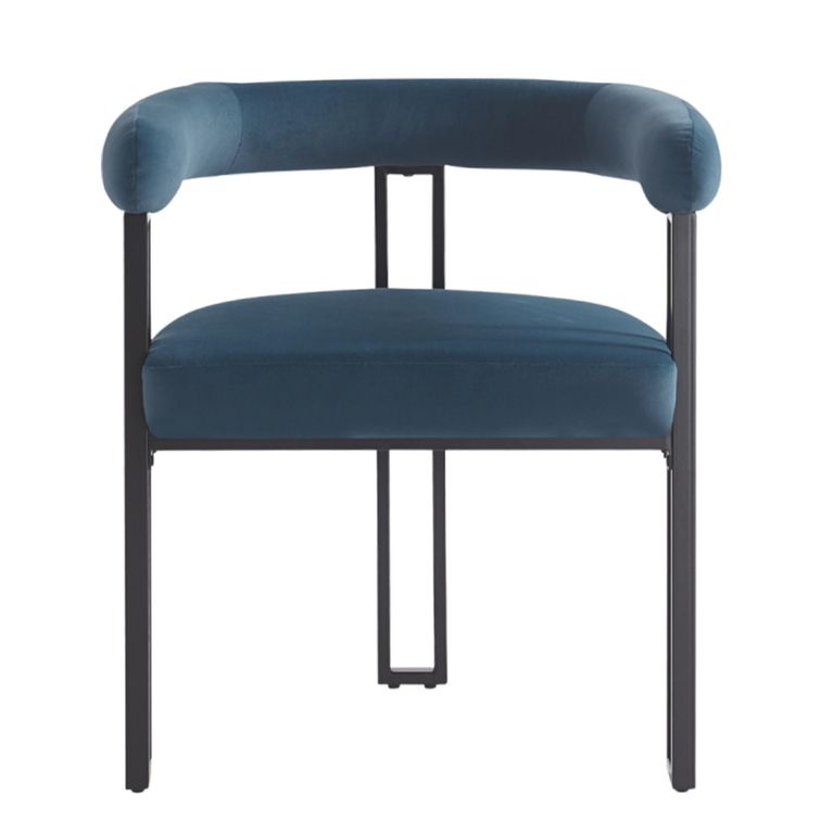 Bloom Dining Armchair - Set of 2 - Curved Back - Blue Velvet and Black - Fabric and Metal