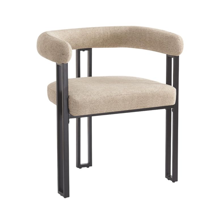 Bloom Dining Armchair - Set of 2 - Curved Back - Oatmeal Soft Weave and Black - Fabric and Metal