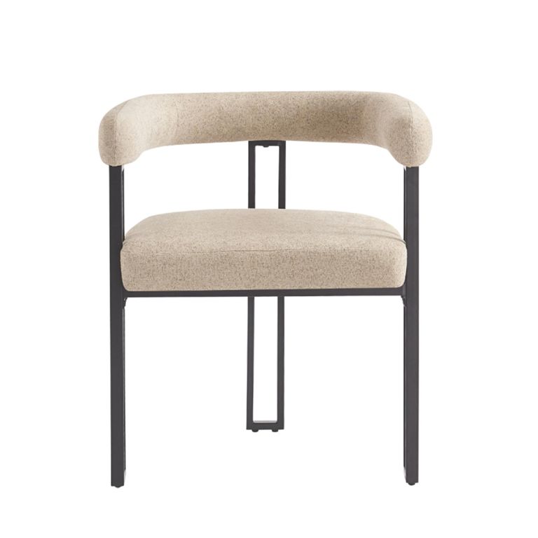 Bloom Dining Armchair - Set of 2 - Curved Back - Oatmeal Soft Weave and Black - Fabric and Metal