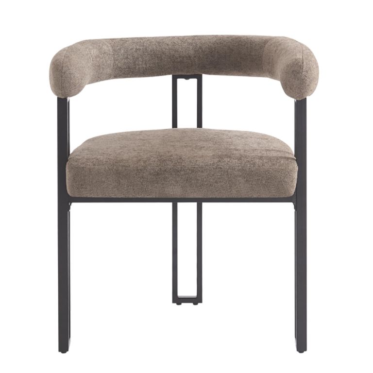 Bloom Dining Armchair - Set of 2 - Curved Back - Taupe Soft Weave and Black - Fabric and Metal