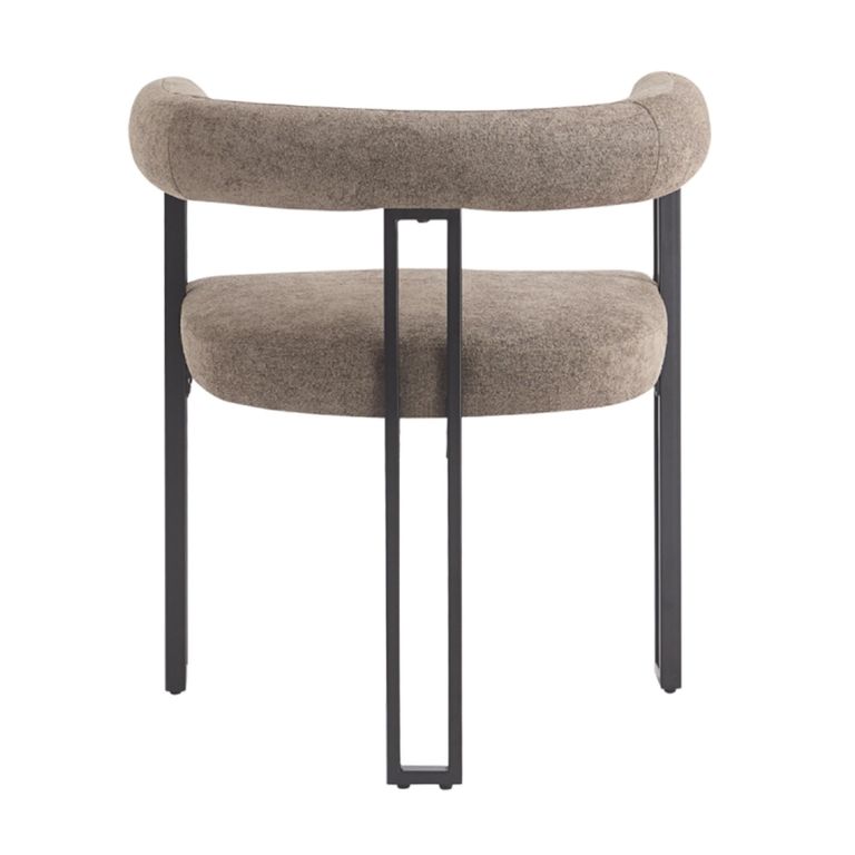Bloom Dining Armchair - Set of 2 - Curved Back - Taupe Soft Weave and Black - Fabric and Metal