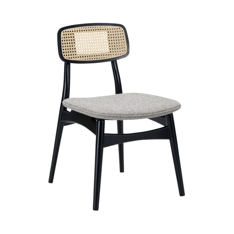 Elder Dining Chair - Set of 2 - Lyon Steel and Black - Fabric and Rattan