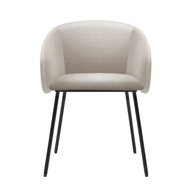 Fern Dining Armchair - Set of 2 - Curved Back - Lyon Mink and Black - Fabric and Metal