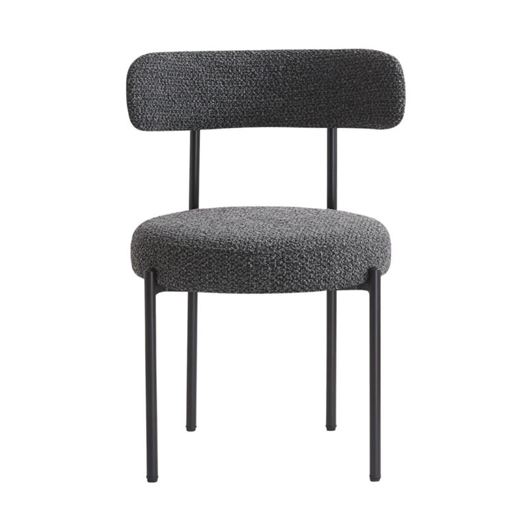 Flora Dining Chair - Set of 2 - Curved Back - Charcoal Boucle and Black - Fabric and Metal