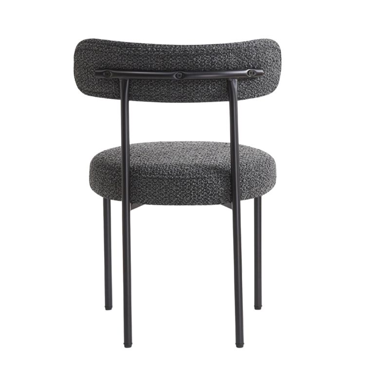 Flora Dining Chair - Set of 2 - Curved Back - Charcoal Boucle and Black - Fabric and Metal