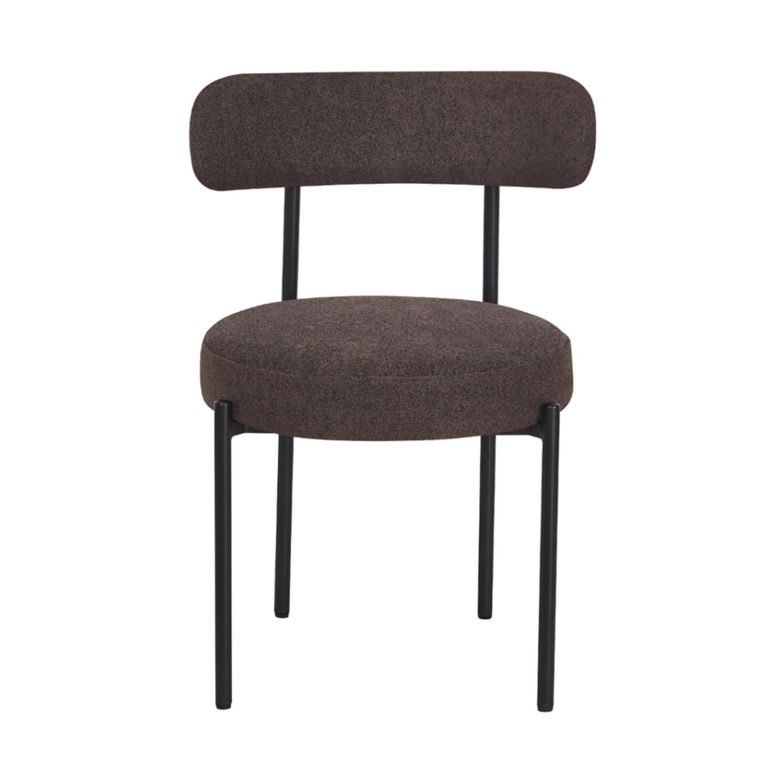 Flora Dining Chair - Set of 2 - Curved Back - Chocolate Soft Weave and Black - Fabric and Metal