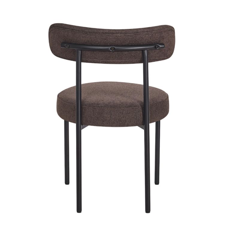 Flora Dining Chair - Set of 2 - Curved Back - Chocolate Soft Weave and Black - Fabric and Metal