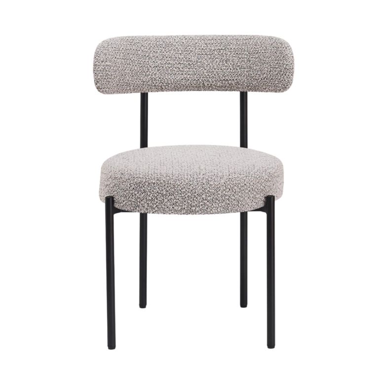 Flora Dining Chair - Set of 2 - Curved Back - Mink Boucle and Black - Fabric and Metal