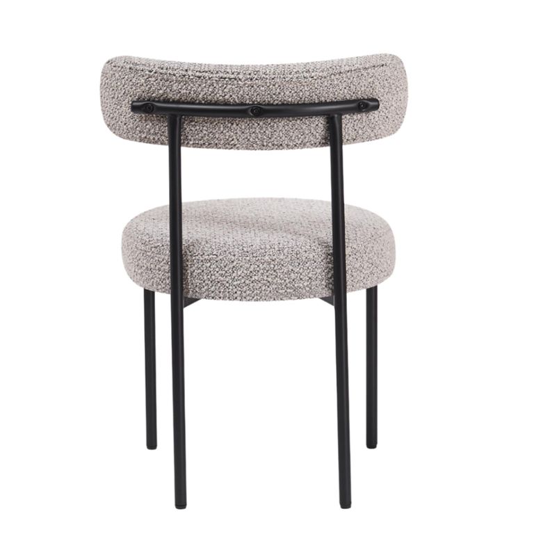 Flora Dining Chair - Set of 2 - Curved Back - Mink Boucle and Black - Fabric and Metal