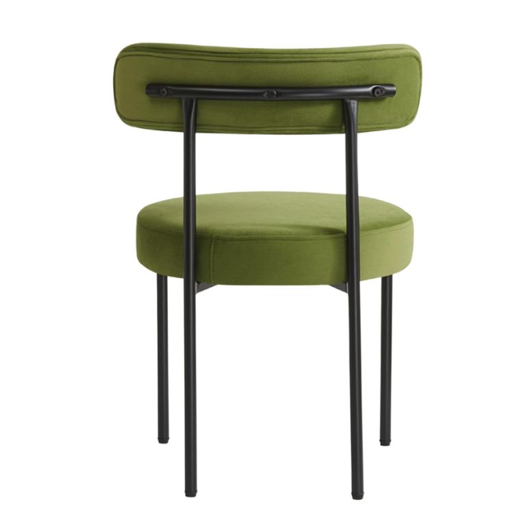 Flora Dining Chair - Set of 2 - Curved Back - Olive Green Velvet and Black - Fabric and Metal