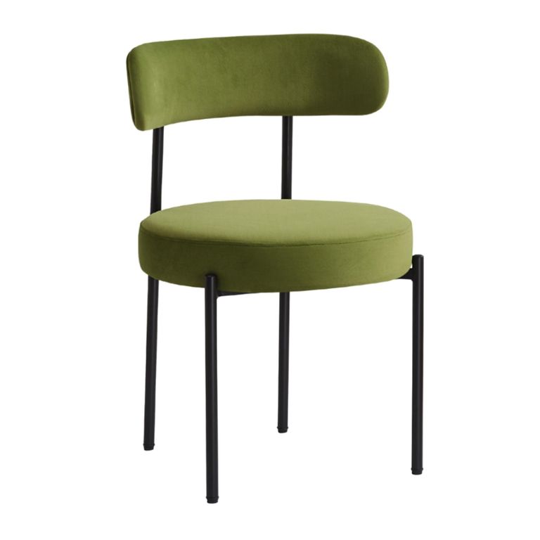 Flora Dining Chair - Set of 2 - Curved Back - Olive Green Velvet and Black - Fabric and Metal