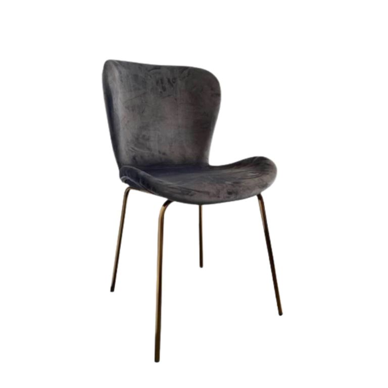 Jasmine Dining Chair - Set of 2 - Curved Back - Dark Grey and Brass - Fabric and Metal
