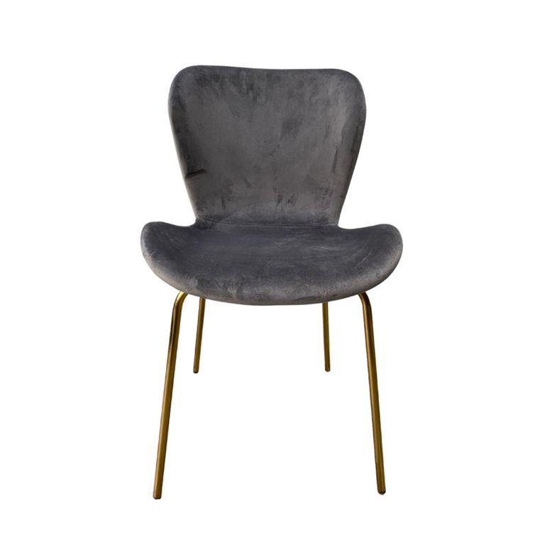 Jasmine Dining Chair - Set of 2 - Curved Back - Dark Grey and Brass - Fabric and Metal