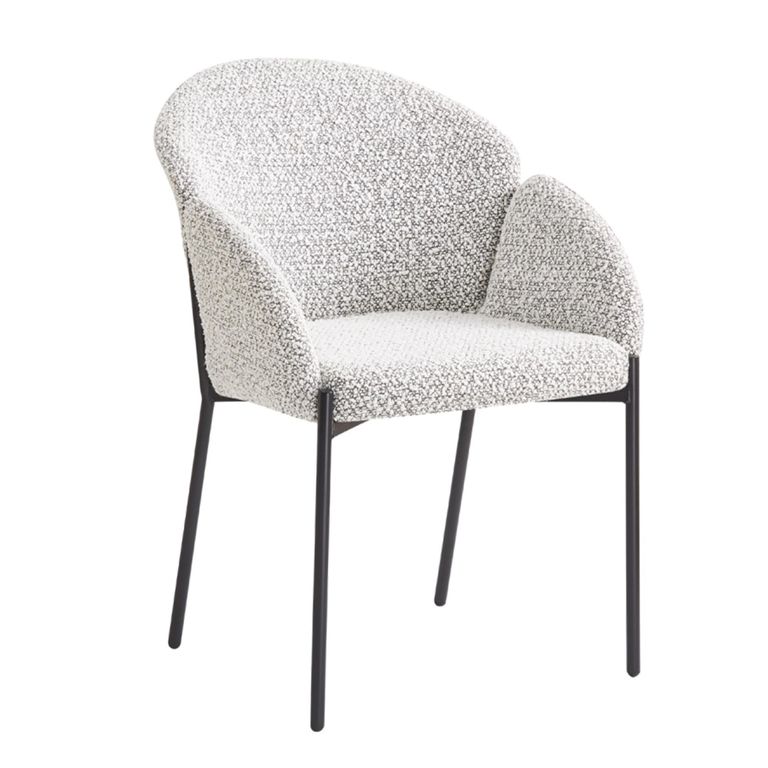 Petal Dining Armchair - Set of 2 - Ivory and Taupe Boucle - Fabric and Metal