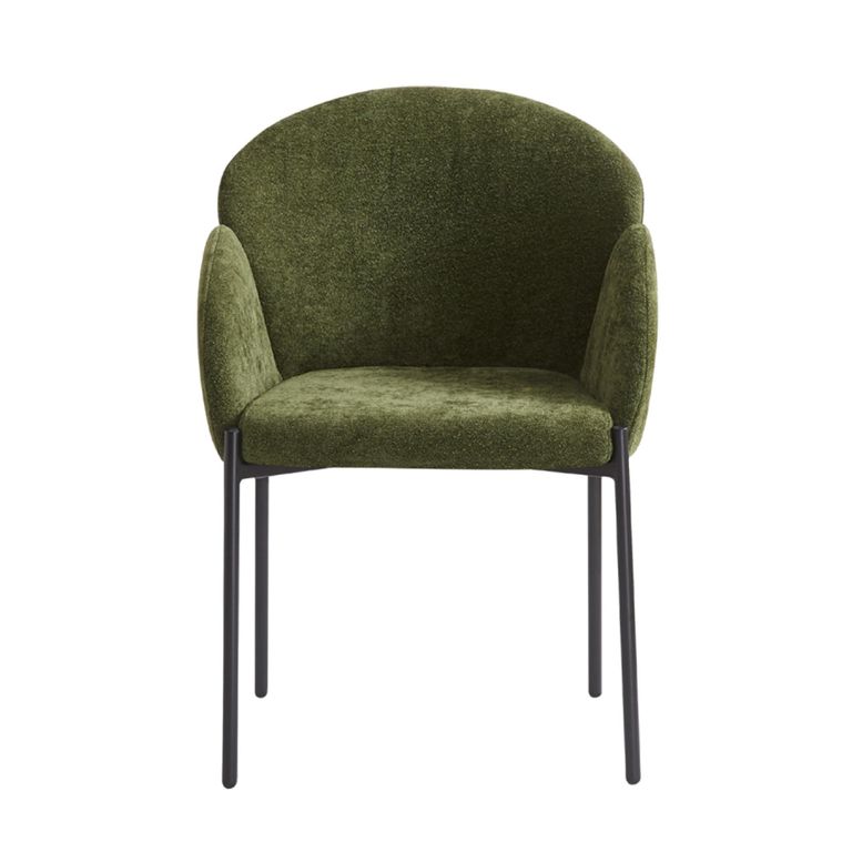 Petal Dining Armchair - Set of 2 - Olive Green Soft Weave and Black - Fabric and Metal
