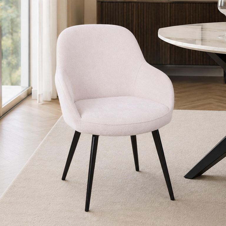 Malmo Dining Armchair - Set of 2 - Curved Back - Cream and Black - Fabric and Metal