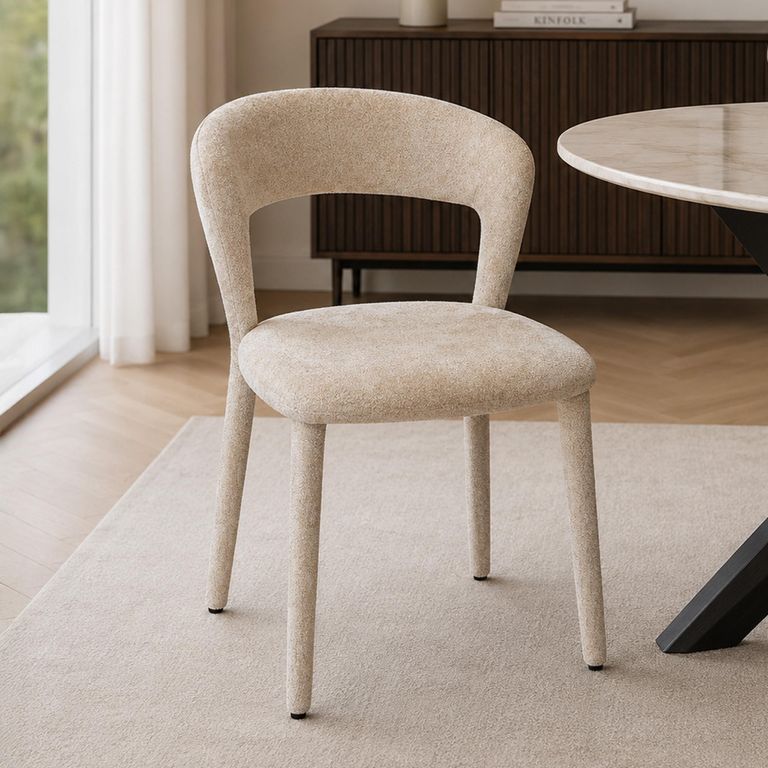 Toledo Dining Chair - Set of 2 - Curved Back - Beige - Fabric