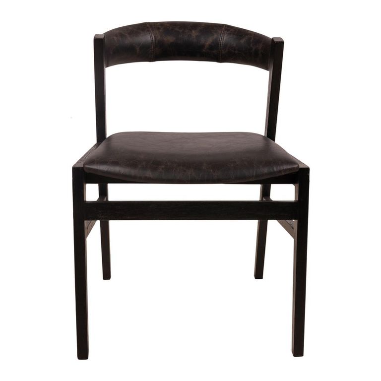 Finley Dining Chair - Set of 2 - Curved Back - Black - Leather and Wood