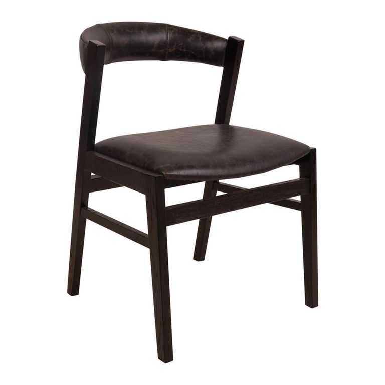 Finley Dining Chair - Set of 2 - Curved Back - Black - Leather and Wood
