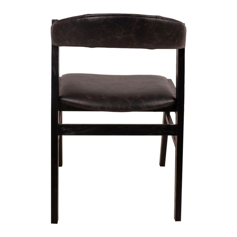 Finley Dining Chair - Set of 2 - Curved Back - Black - Leather and Wood