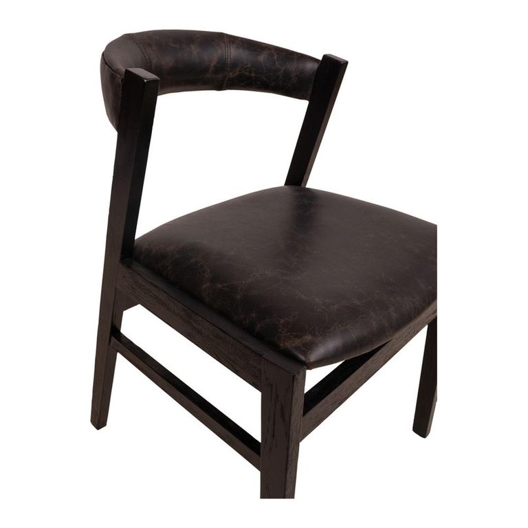 Finley Dining Chair - Set of 2 - Curved Back - Black - Leather and Wood
