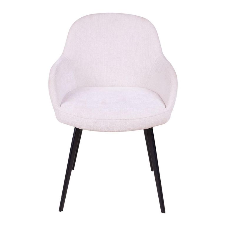 Malmo Dining Armchair - Set of 2 - Curved Back - Cream and Black - Fabric and Metal