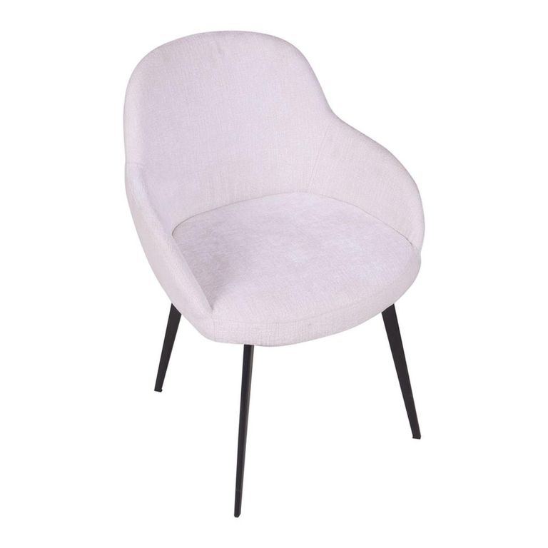 Malmo Dining Armchair - Set of 2 - Curved Back - Cream and Black - Fabric and Metal