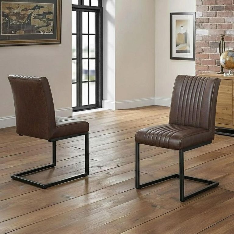 Clearance - Brooklyn Cantilever Dining Chair - Set of 2 - Brown Faux Leather - FSS17391