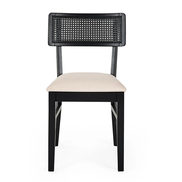 Annika Dining Chair - Set of 2 - Black and Beige - Rattan and Fabric