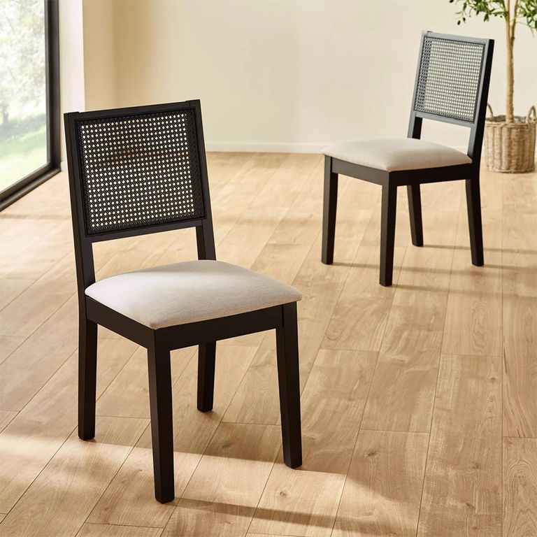 Knoxley Dining Chair - Set of 2 - Black and Cream - Rattan and Fabric