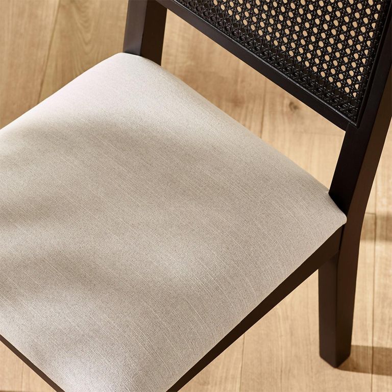 Knoxley Dining Chair - Set of 2 - Black and Cream - Rattan and Fabric