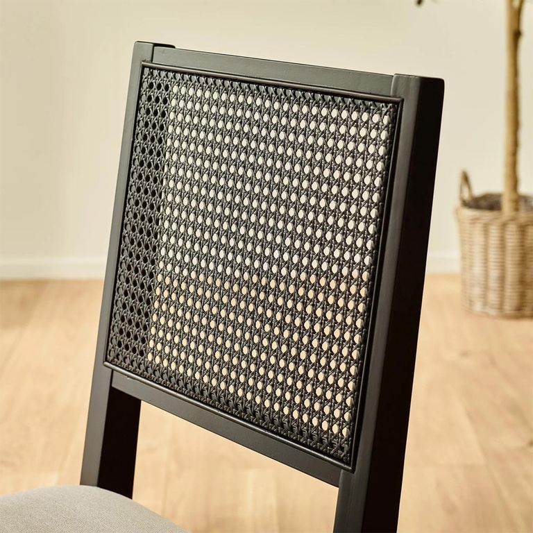 Knoxley Dining Chair - Set of 2 - Black and Cream - Rattan and Fabric