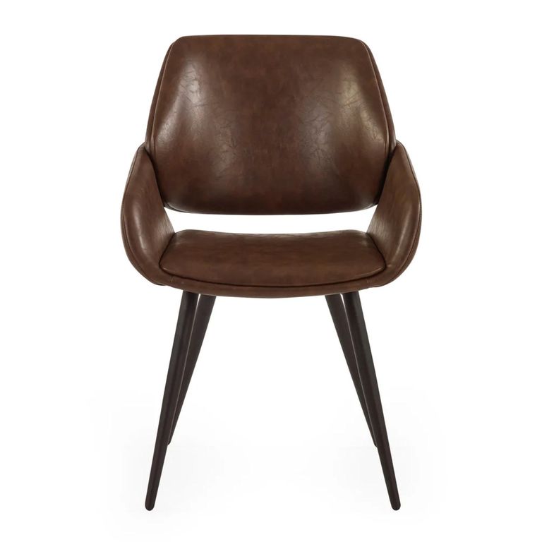 Parker Dining Chair - Set of 2 - Brown and Black - Faux Leather and Metal