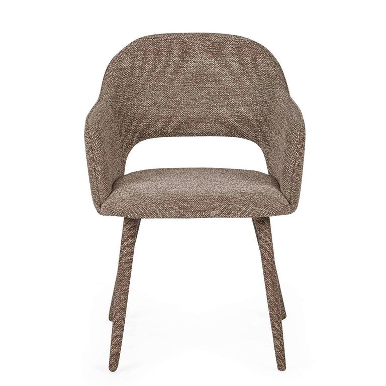 Hazel Dining Armchair - Set of 2 - Curved Back - Taupe - Fabric and Metal