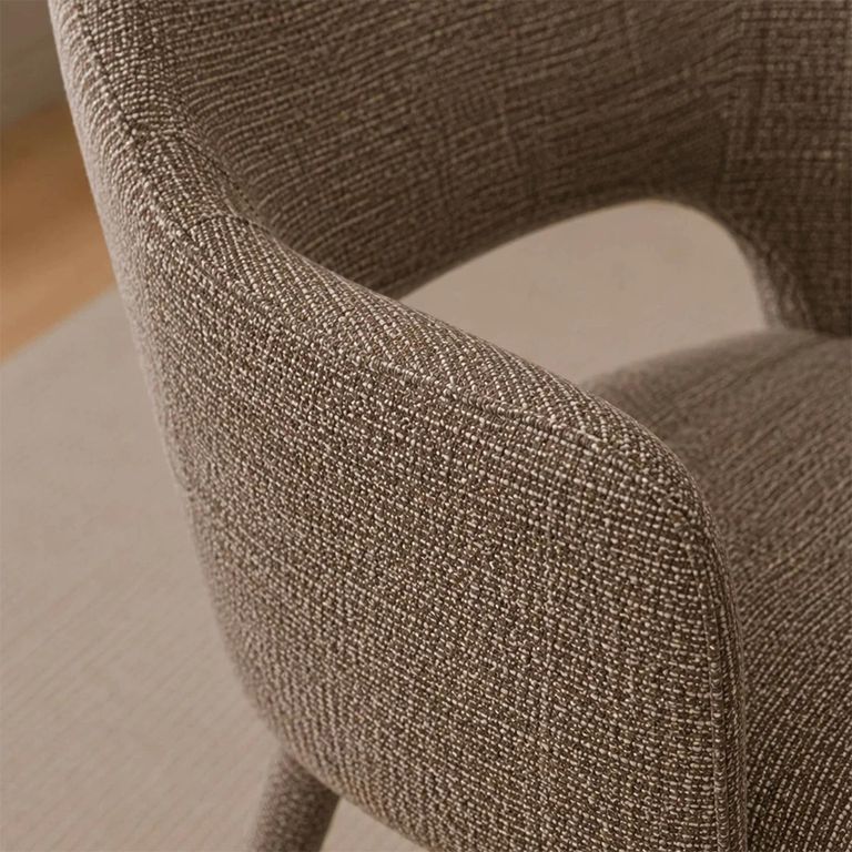 Hazel Dining Armchair - Set of 2 - Curved Back - Taupe - Fabric and Metal