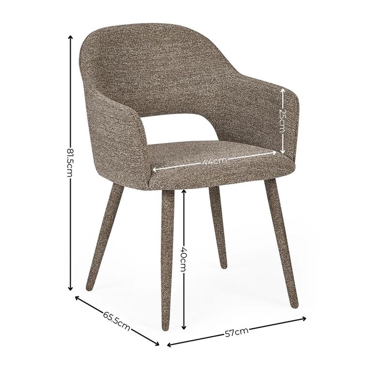Hazel Dining Armchair - Set of 2 - Curved Back - Taupe - Fabric and Metal