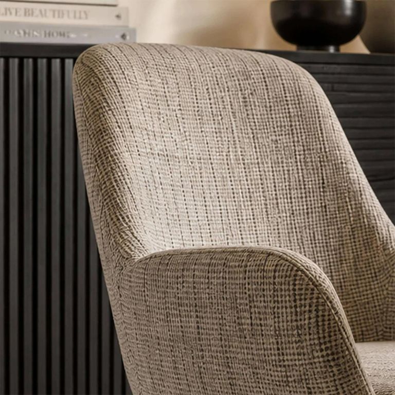 Barley Dining Armchair - Set of 2 - Cream Chenille and Black - Fabric and Metal