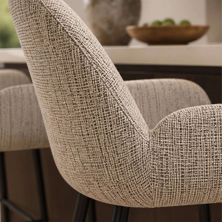 Barley Dining Armchair - Set of 2 - Cream Chenille and Black - Fabric and Metal