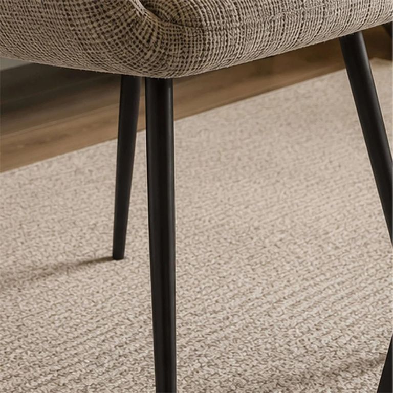 Barley Dining Armchair - Set of 2 - Cream Chenille and Black - Fabric and Metal