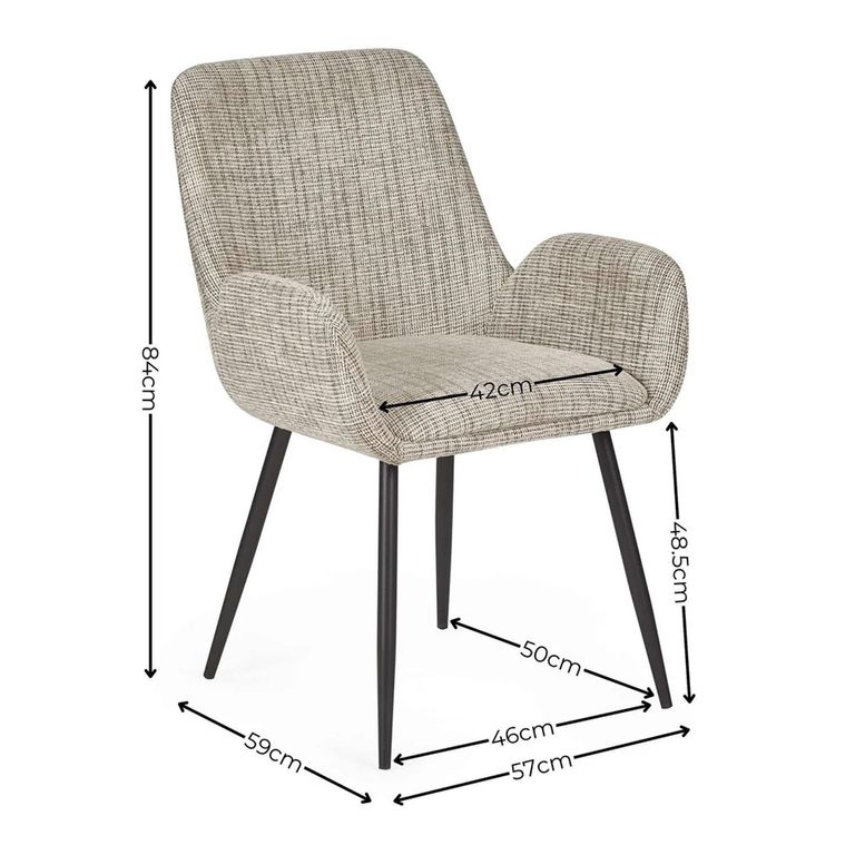 Barley Dining Armchair - Set of 2 - Cream Chenille and Black - Fabric and Metal