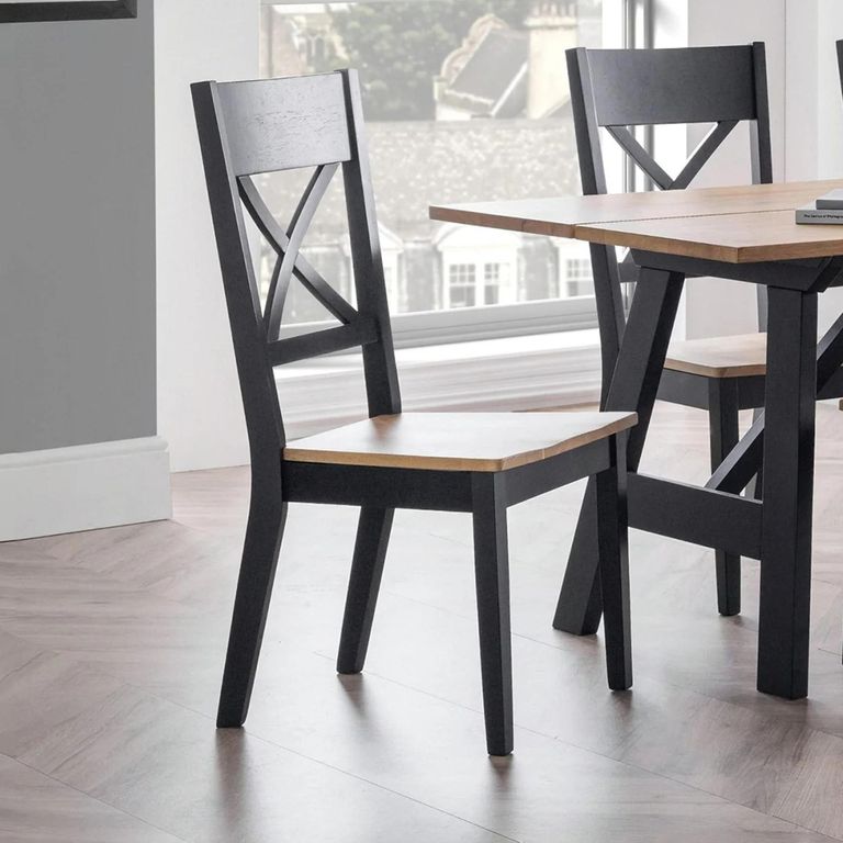 Hockley Dining Chair - Set of 2 - Cross Back - Black Painted - Oak Effect