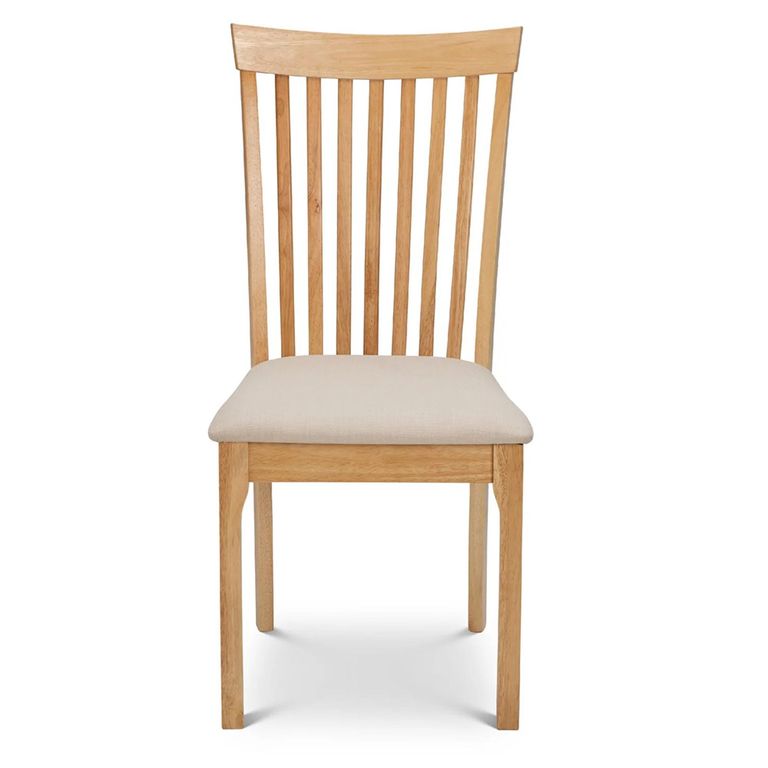 Ibsen Dining Chair - Set of 2 - Slatted Back - Lacquered and Beige - Oak Effect and Fabric