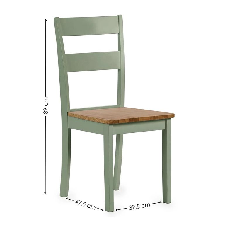 Linwood Dining Chair - Set of 2 - Natural and Sage Green Painted - Oak Effect